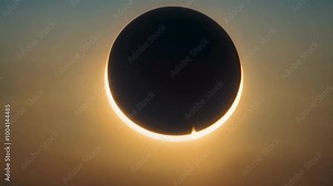 Abstract solar eclipse with glowing moon in space, resembling a red egg against the black cosmos