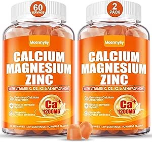 Calcium 1200 mg with Vitamin D3 Gummies for Adults - Calcium Citrate with Vitamin D3 K2, Magnesium, Zinc, Boron, Copper and Ashwagandha - Extra Absorption Calcium Supplement for Women Men