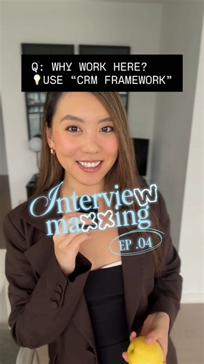 Kelly He-Sun on Instagram: "Summary below :) “Why do you want to work here?” ✨Use the: CRM Framework✨ Because this answers the key questions interviewers are *actually testing for* — in a smart & structured way Company Start by discussing 1-3 points on “WHY THIS COMPANY” E.g., mission, product / service, strategy, culture? Role Then, include 2-3 points on “WHY THIS ROLE” E.g., impact, type of work, level of responsibility, stakeholders / team, trajectory? Me Finally, give 2-3 points on “WHY HIRE