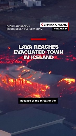 25K views · 198 reactions | A volcano erupted in southwest Iceland on Sunday, sending molten lava into a nearby town and forcing the area to be evacuated. Some houses were set ablaze in the second eruption the area has seen in weeks. The lava flow has now decreased, according to national broadcaster RÚV. | CNN | Facebook