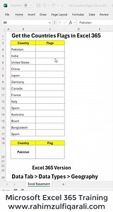 9.2K views · 55 reactions | Get the Countries Flags in Microsoft #Excel 365 | Data Tab > Data Types > Geography | Lookup Flags via XLOOKUP and List of Countries via Data Validation | Excel Basement | Facebook