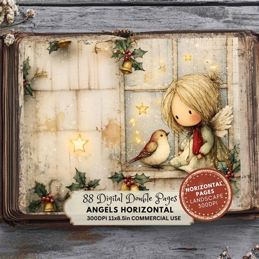 Christmas Angels Digital Pages: Vintage Printable Ephemera (LANDSCAPE Version) - Etsy