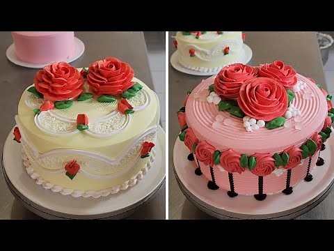 Como decorar tortas fáciles y sencillos con crema chantilly | Decoración de tortas con rosas