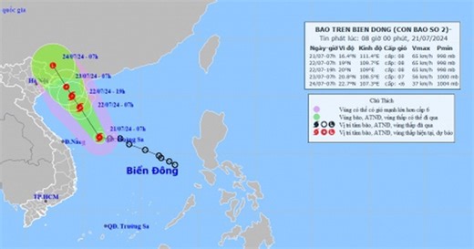 Bão số 2 di chuyển nhanh, giật cấp 11