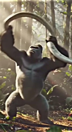A gorilla pulling a giant python off its body #gorillavsrobot #gorillavspython #wildtaless