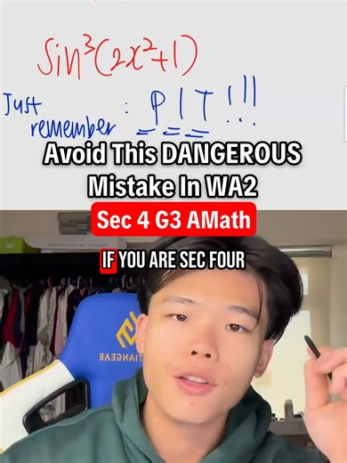 WA2 is coming for us all, but this mistake doesn't have to. If you're taking Sec 4 G3 AMath, you NEED to know the PIT rule for Trigo differentiation. Don't lose easy marks in WA2 by forgetting the order! Physical classes @ Chinatown or 24/7 Online Library access? WhatsApp 9810 8788 to find your fit. #geraldstudies #secondaryschool #singapore #a1mathacademy #math #wa2