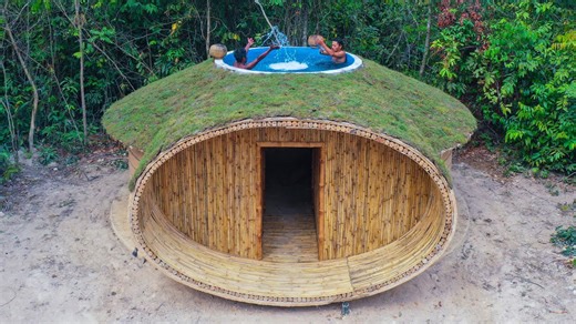 Building a stunning roof pool on a hand built craft house with a private living room in the forest