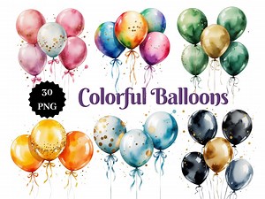 30 PNG Colorful Balloons Clipart | Transparent Background | Party Decorations | Instant Download - Etsy