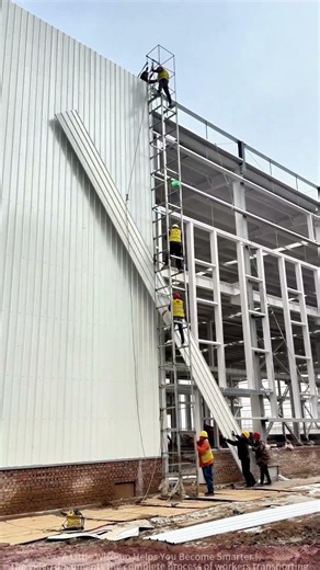 Large Industrial Building Exterior Construction Full Process of Metal Panel Installation from Ground