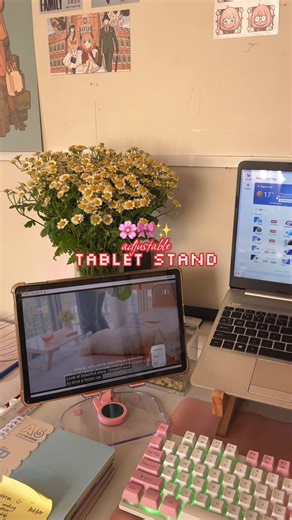 a must have adjustable tablet stand 🎀 got mineee in the shade of pinkkk 🌸 #fyp #tiktokfinds #tabletstand #electronics #pinksetup