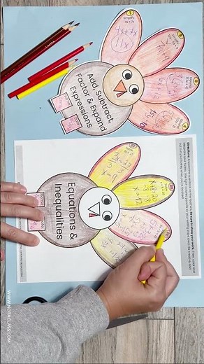 7th Grade Turkey Math Craft Worksheets | Expressions & Equations