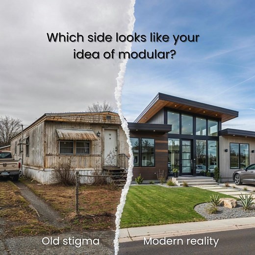 Most people still picture the home on the left when they hear modular. That old image keeps buyers from seeing what modular really is today, homes built indoors with precision, delivered to your land, and set on a permanent foundation. Faster, stronger, and far more affordable than most Colorado builds. Which side matches what you thought modular looked like? Tell us in the comments. Have questions? Throw those in the comments too! #RockyMountainModularHomes #ColoradoRealEstate #ModularHomesColo