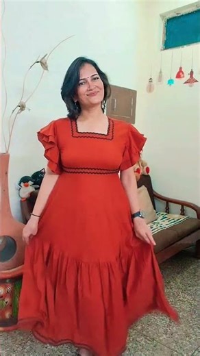 ✨Rust Orange Ruffle Sleeve Midi Dress – Stylish & Trendy Look Must have dress 👗 #shortsforgoals