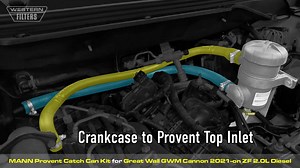 Western Filters Vehicle Specific Provent Oil Catch Can Kit for the Great Wall GWM Cannon 2021-on ZF 2.0L Turbo Diesel 120kW. Under a minute to watch, installing a Kit has never been easier. To purchase this kit: https://www.westernfilters.net.au/great-wall-gwm-cannon-2021-on-zf-2-0l-diesel-provent-oil-catch-can-kit-os-prov-46/ Combo / Dual Bracket Kits Available: These kits have a bracket which will allow both a Provent and a Pre-Filter to be fitted (Fuel Manager or Donaldson). They come in 4x v