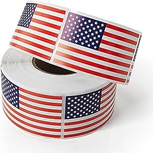 GYGYL 1.25" X 2.125" American Flag Stickers, USA Flags Stickers - 500 Per Roll Patriotic Labels