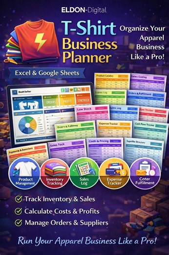T-shirt Business Planner Spreadsheet, Apparel Inventory Tracker (excel, Google Sheets) - Etsy