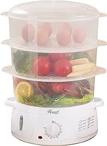 Rosewill Electric Food Steamer with 3 Tiers BPA-Free Stackable, Dishwasher Safe Baskets, 800W with fast steam heating within 40s, Auto shut-off and 60-min timer, 9.5 Quarts Capacity - White