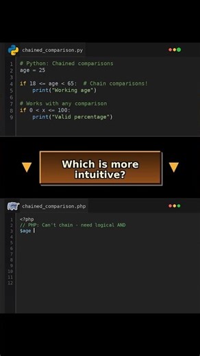 Chained Comparisons Python MAGIC vs PHP #phptricks