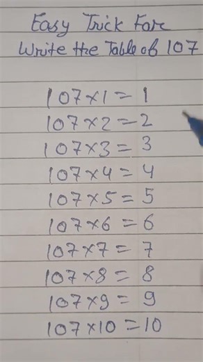 Best And Easy Trick For Write the Table Of 107