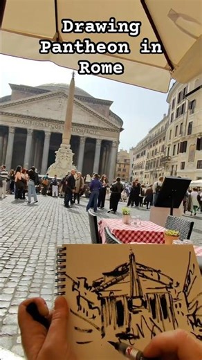 Drawing the Pantheon in Rome with Japanese Ink 🇯🇵✍️ #artistlife