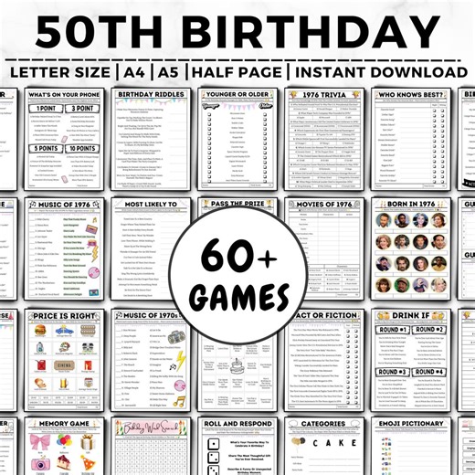50th Birthday Party Games, Born in 1976 Trivia, 1970s Music, Movie Quiz, Price is Right, 50 Year Old Men Women Him, Her (digital Download) - Etsy