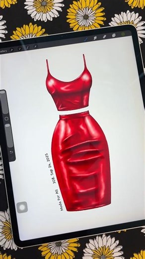 👗 SHINY FAUX LEATHER Dress in Procreate | Layer-by-layer #procreatefashionillustration