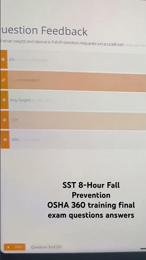 SST 8 Hour Fall Prevention Osha 360 Training Final Exam Questions Answers 18/20