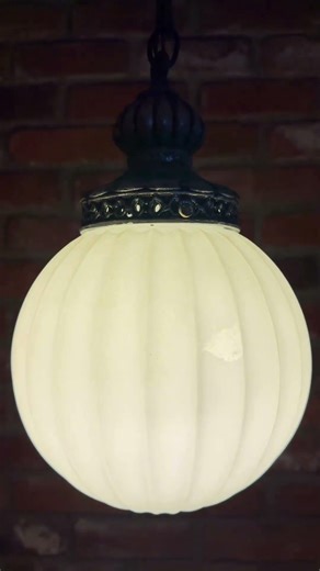 Found at an Estate Sale: 1970s Mid-Century Swag Lamp + Brick Wall + Dried Flowers