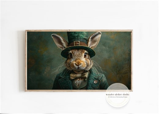 St Patrick’s Day Frame TV Art – Leprechaun Bunny Portrait - Etsy