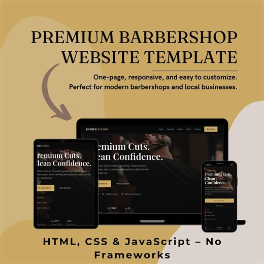 Barber Website Template – One Page HTML Barbershop Design, Haircut Booking Ready, Modern & Editable - Etsy Canada