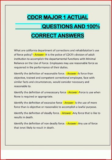 Cdcr Major 1 Actual Questions And 100 Correct Answers video