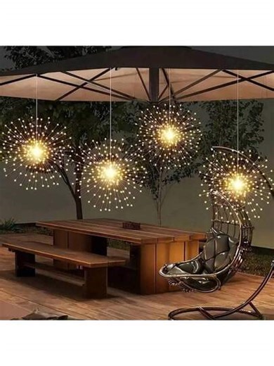 AMILL 4pcs/8pcs 240-Light/400-Light Hanging Solar Outdoor Explosion Star Fireworks Lights, LED Sparkling Star Burst Ball Smart Light With Motion Sensor And Light Sensing Function, High-Quality Copper Wire Fairy Lights In 8 Modes, Suitable For Patio, Umbrella, Eaves, Garden, Trees, Tent, And Christmas Decorations Christmas Decorations Home Christmas Gifts Christmas Decor | SHEIN
