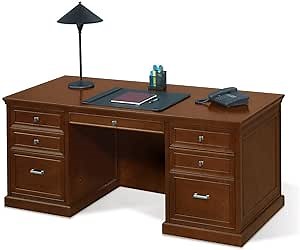 NBF Compact Executive Office Desk with 3 Drawers - Computer Desk with Durable Hardwood and Veneer - Modern Desk with File Cabinet - Statesman Work Desk Home Office Desk (61" W x 23" D, Cherry)