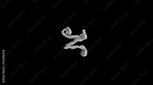 3d animated smoke typography in curly font with alpha channel rising forming a letter and continuing to rise the character N