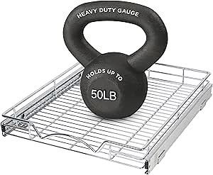 HOLDN’ STORAGE Pull Out Cabinet Organizer, Heavy Duty Caddy w/Lifetime Limited Warranty -17”W x 21”D - Requires At Least 18-1/4” Cabinet Opening, Steel Metal Cabinet Drawers Slide Out, Chrome