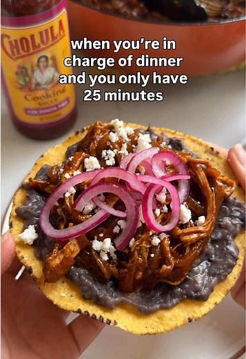 #ad #Cholulapartner // 25-minute cochinita pibil tostadas! Cochinita pibil is normally a slow-roasted pork dish that takes all day, but @Cholula Hot Sauce came out with a Cochinita Pibil Cooking Sauce, so I made a chicken thigh version you can actually pull off on a weeknight! The sauce only comes in the New Favorites bundle on TikTok Shop, and you get the Birria, Chili Crisp, and Chamoy with it too. Shop now and try it for yourself! RECIPE ◾1 tbsp olive oil ◾Salt and black pepper, to taste ◾1 l