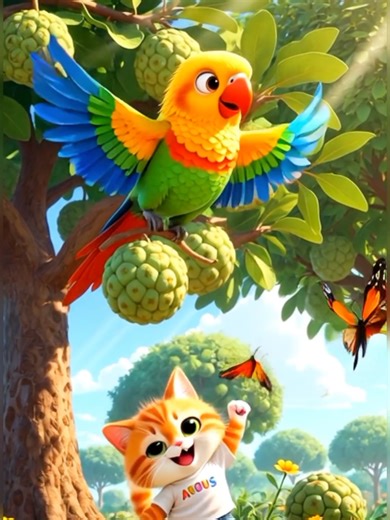 Ata Gache Tota Pakhi, Dalim Gache Mou 🐦🍑Cute parrot & bees on pomegranate tree, dancing kitty, and sweet love moment ❤️✨ #fun #cutevideo#ShortVideo