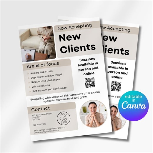 Now Accepting New Clients Flyer for Mental Health Therapists, Counselors and Coaches, Editable Business Template for Appointments Canva - Etsy