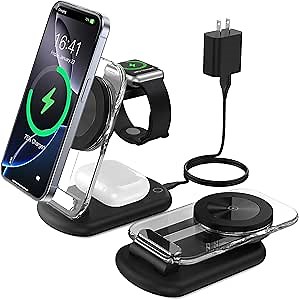 3 in 1 Magnetic Wireless Charging Station for Apple Devices, Fast Foldable Travel Mag-Safe Charger Stand with Night Light for iPhone 17 16 15 14 13 12 Series, Apple Watch/AirPods Pro-Gift for Friends