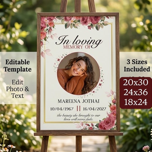 Editable Floral Funeral Sign, Funeral welcome signs, Memorial service, Obituary template
