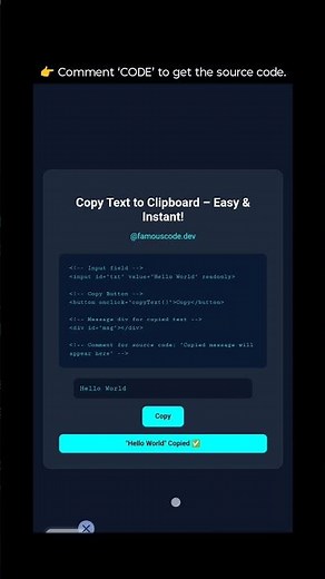 Copy Text to Clipboard – Live Preview | HTML, CSS & JS Tutorial