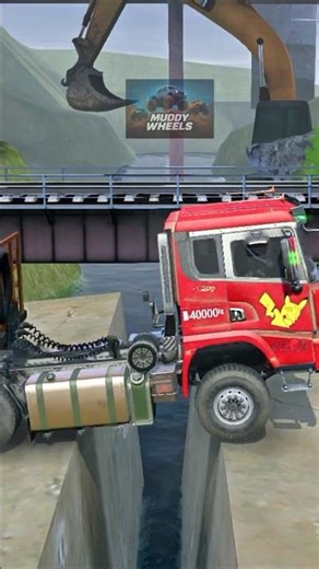 “Extra Struggle! Trucks Cross Broken Concrete Road Above Raging River!” #fyp #mudrunner