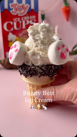 Joy Cone on Instagram: "Hoppin’ into sweet fun with these adorable Bunny Butt Ice Cream Cones! 🐰🍦 Made with Joy Ice Cream Cups, fluffy marshmallow paws, and a generous scoop of vanilla ice cream, these treats are as cute as they are delicious! Perfect for Easter, spring parties, or just because! Save this recipe and tag us when you make your own bunny ice cream! Ingredients: *Joy Ice Cream Cups *1 scoop vanilla ice cream *2 large marshmallows *Pink decorating gel or edible marker *Chocolate sp