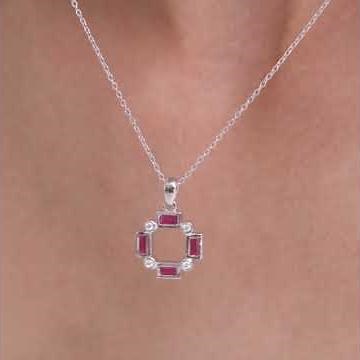 Forme 0.48ct Baguette Cut Lab Ruby Pendant Necklace in Sterling Silver