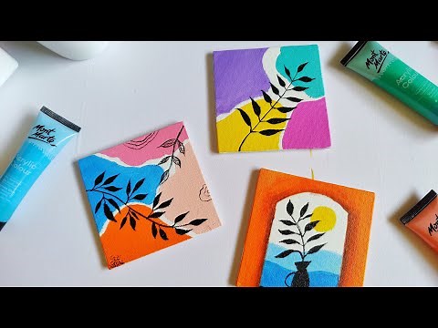 3 Easy Paintings for beginners || 3 mini canvas paintings part 23 || aesthetic paintings
