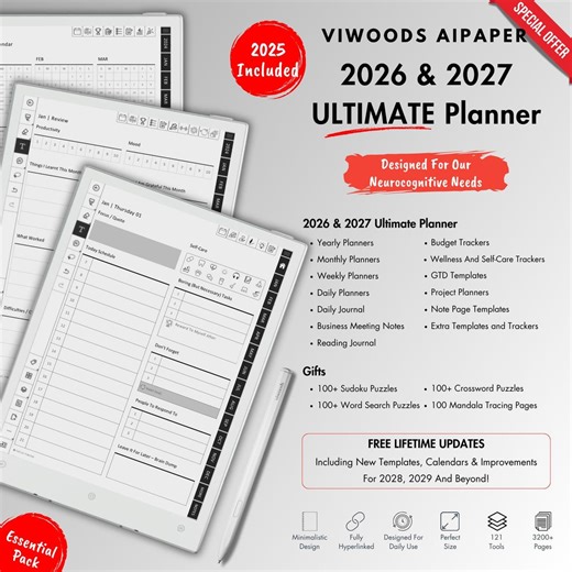 Viwoods Aipaper Templates - Viwoods Aipaper Planner for 2026 and 2027 - Etsy