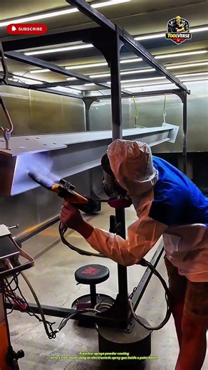Powder Coating Steel Beam Using an Electrostatic Spray Gun #constructionwork