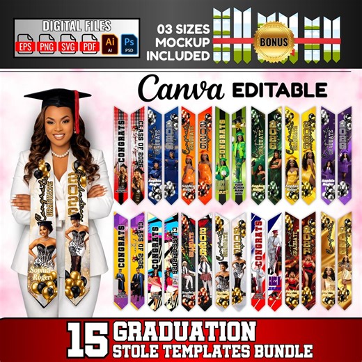 15 Graduation Stole Templates, BONUS Stole Mockups, Graduation Sash Designs, 72" Stole Sublimation, Grad Designs, Grad Congrats, Senior 2026 - Etsy Canada