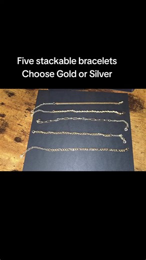 Stackable gold or silver finish bracelets. Wear one or all five together! #StackableBraceletsGoldSilver #FashionJewelry #BraceletsforWomen #DressyCasualFunGold5StackableSilverBracelets #JewelryGirlsTeensWomenWifeMom
