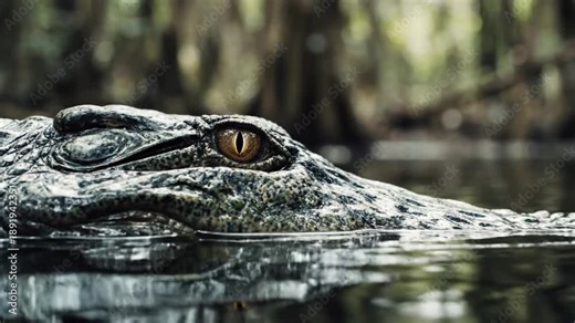 Ai generated generative ai artwork of alligator's eye in swamp water close-up perspective nature photography